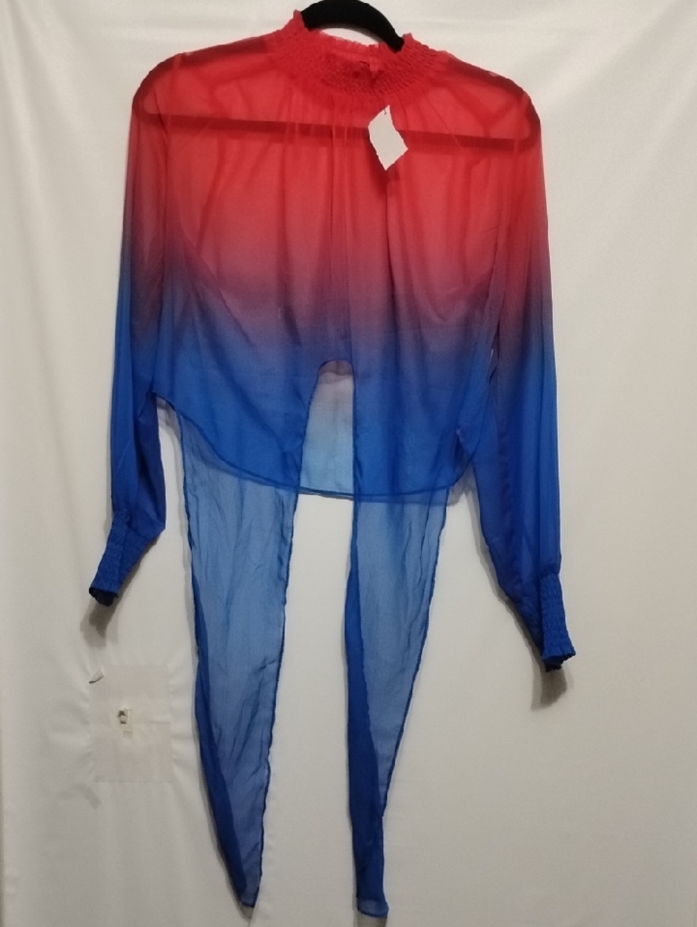 AKIRA HiSheer Ombre Tie-Front Blouse in Red and Blue
